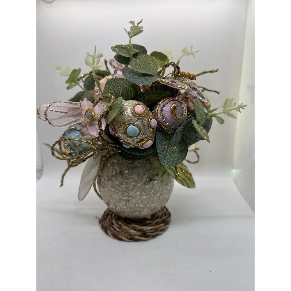Pier 1 Capiz Easter Egg Floral Arrangement Butterfly Centerpiece‎ Decor
